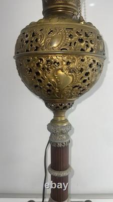 Antique Converted Oil Lamp Ornate Brass Victorian Table Lamp. 22 Tall