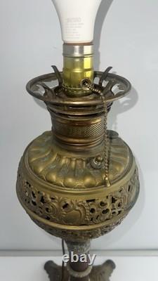 Antique Converted Oil Lamp Ornate Brass Victorian Table Lamp. 22 Tall