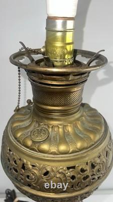 Antique Converted Oil Lamp Ornate Brass Victorian Table Lamp. 22 Tall