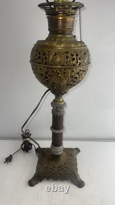 Antique Converted Oil Lamp Ornate Brass Victorian Table Lamp. 22 Tall
