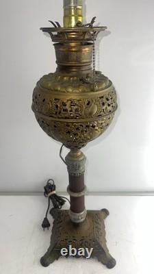 Antique Converted Oil Lamp Ornate Brass Victorian Table Lamp. 22 Tall