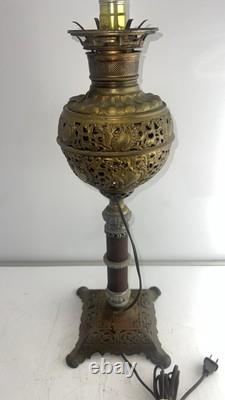 Antique Converted Oil Lamp Ornate Brass Victorian Table Lamp. 22 Tall