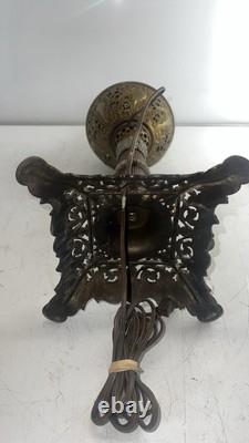 Antique Converted Oil Lamp Ornate Brass Victorian Table Lamp. 22 Tall