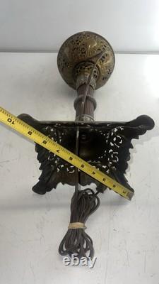Antique Converted Oil Lamp Ornate Brass Victorian Table Lamp. 22 Tall