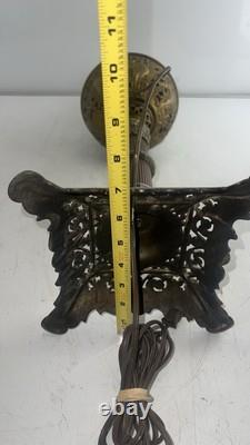 Antique Converted Oil Lamp Ornate Brass Victorian Table Lamp. 22 Tall