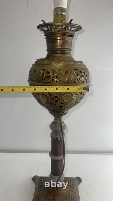 Antique Converted Oil Lamp Ornate Brass Victorian Table Lamp. 22 Tall