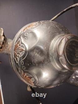 Antique Copper Angle Lamp Co Double Oil Lamp withRibbed Chimney