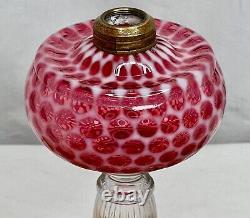 Antique Cranberry Coin Dot Venice Kerosene Oil Glass Lamp -89897
