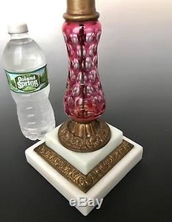 Antique Cranberry Cut-to-Clear Banquet Oil Lamp, Boston & Sandwich Glass, c. 1870