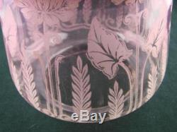 Antique Cranberry Etched Glass Tulip Shape Duplex Oil Lamp Shade 4 Rim