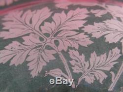Antique Cranberry Glass Duplex Oil Lamp Shade Etched Art Nouveau Foliate Decor