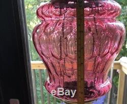 Antique Cranberry Glass Pull Down Hanging Oil Candle Lamp Working STUNNING