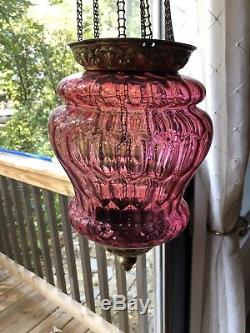 Antique Cranberry Glass Pull Down Hanging Oil Candle Lamp Working STUNNING