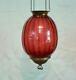 Antique Cranberry Glass Shade Hanging Hall Oil Lamp
