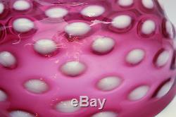 Antique Cranberry Opalescent Glass approx. 14'' Dome Shade Oil Lamp hobnail
