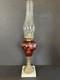 Antique Cranberry Ruby Red Cut to Clear Glass Oil Kerosene Lamp Complete
