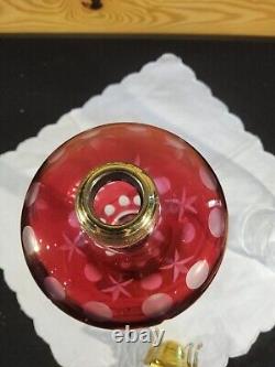 Antique Cranberry Ruby Red Cut to Clear Glass Oil Kerosene Lamp Complete