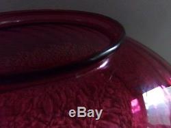 Antique Cranberry Swirl Hanging Oil Lamp Shade. 14 inch
