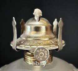 Antique Crinkle Glass Beaded Drape Oil Lamp With Reticulated Cast Base