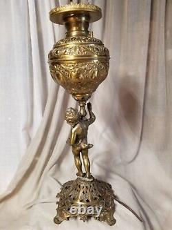 Antique Cupid / Putti Banquet Oil Figural Lamp