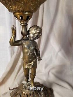 Antique Cupid / Putti Banquet Oil Figural Lamp