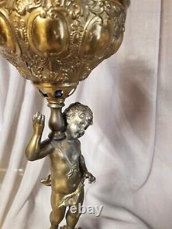 Antique Cupid / Putti Banquet Oil Figural Lamp