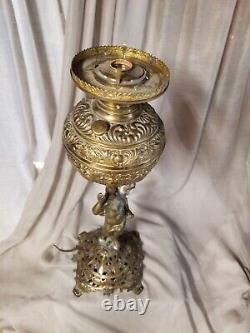 Antique Cupid / Putti Banquet Oil Figural Lamp