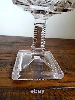 Antique Cut Glass Banquet Oil Lamp with Royal Crown Design 8 1/2 Tall