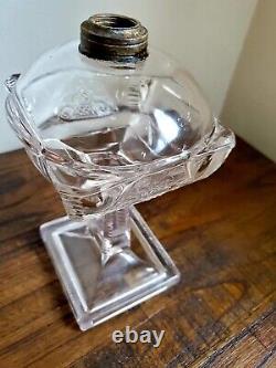 Antique Cut Glass Banquet Oil Lamp with Royal Crown Design 8 1/2 Tall