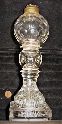 Antique Cut Glass Font & Knop Whale Oil Lamp, with Square Base, Pittsburgh Glass