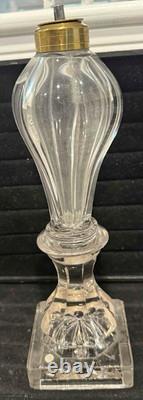 Antique Cut + Pressed Glass Whale Oil Lamp, Cut Square Base, Single Tube Burner
