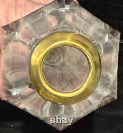 Antique Cut + Pressed Glass Whale Oil Lamp, Cut Square Base, Single Tube Burner