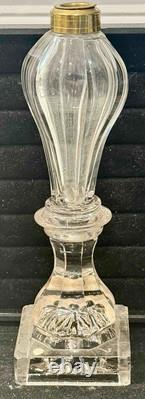 Antique Cut + Pressed Glass Whale Oil Lamp, Cut Square Base, Single Tube Burner