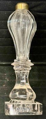 Antique Cut + Pressed Glass Whale Oil Lamp, Cut Square Base, Single Tube Burner