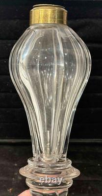 Antique Cut + Pressed Glass Whale Oil Lamp, Cut Square Base, Single Tube Burner