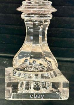 Antique Cut + Pressed Glass Whale Oil Lamp, Cut Square Base, Single Tube Burner