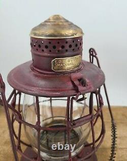 Antique DEWEY mill Watchman LANTERN Armspear 1875 PATENT wick scraper BOSTON MA