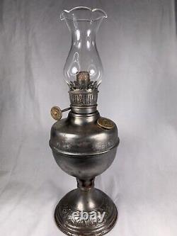 Antique Ditmar Brass Oil Lamp with Oriental Tiger and Dragon Engraving