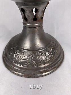 Antique Ditmar Brass Oil Lamp with Oriental Tiger and Dragon Engraving