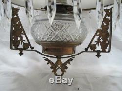 Antique Dome Milk Glass Painted Shade Hanging Oil Lamp Light Weighted