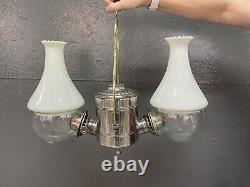 Antique Double ANGLE Oil LAMP Mfg. Co. Kerosene Ceiling Light Complete