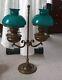 Antique Double Student Duplex Oil Kerosene Lamp Green Shades