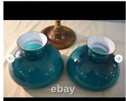 Antique Double Student Duplex Oil Kerosene Lamp Green Shades