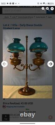 Antique Double Student Duplex Oil Kerosene Lamp Green Shades