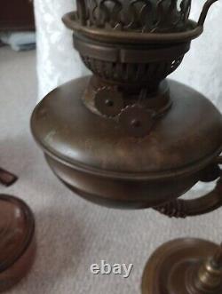 Antique Double Student Duplex Oil Kerosene Lamp Green Shades