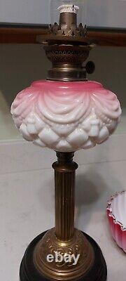 Antique Drape And Tassel Cranberry Overlay Oil Lamp