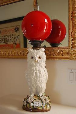 Antique Dresden German Porcelain Owl Parlor Victorian Kerosene Oil Old Gwtw Lamp