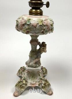 Antique Dresden Style Porcelain Oil Lamp Cherubs
