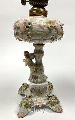 Antique Dresden Style Porcelain Oil Lamp Cherubs