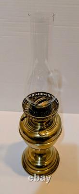 Antique Duplex Brass Dbl Wick Oil Lamp With Hand Painted Floral Shade 21